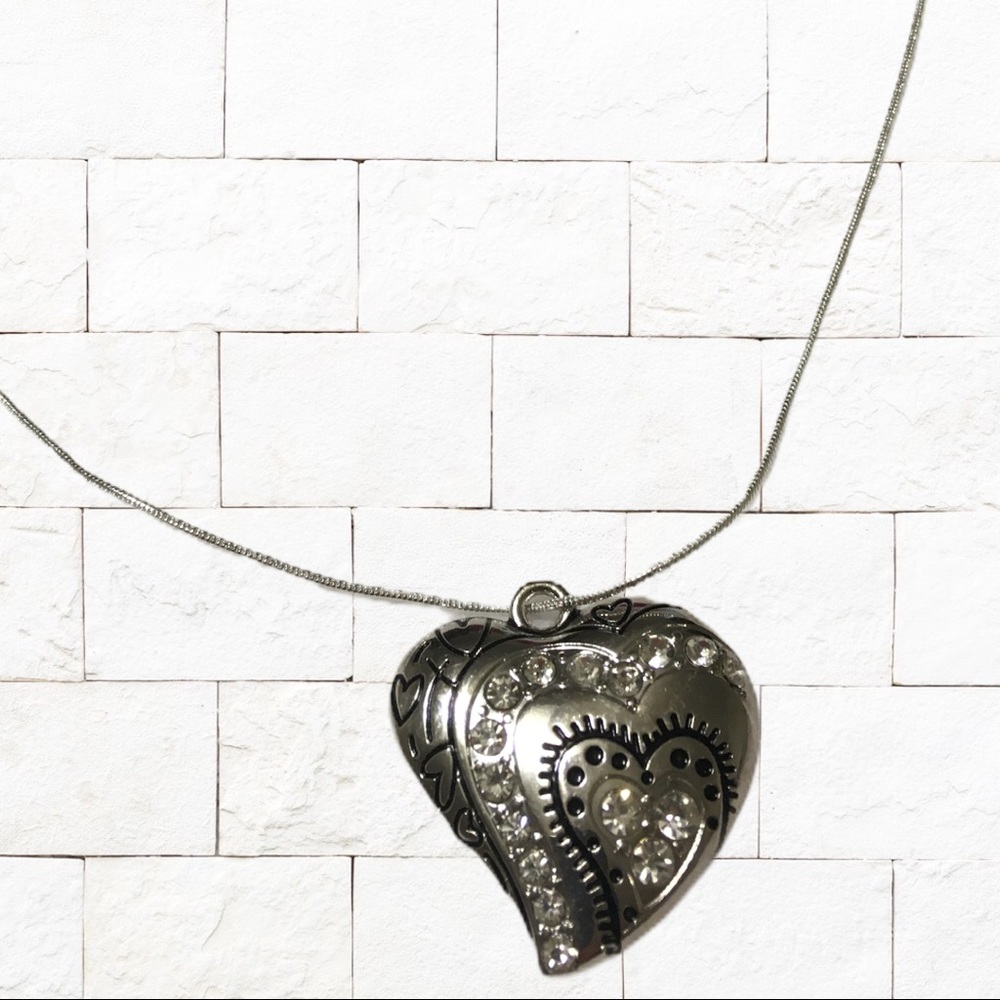 Heart Necklace pendant w CZ & mini 💕